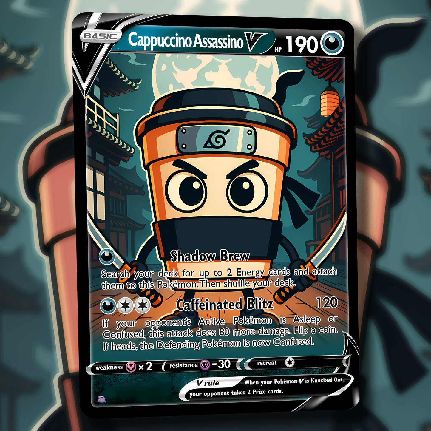 Cappuccino Assassino V Pokemon Card - Italian Brain Rot