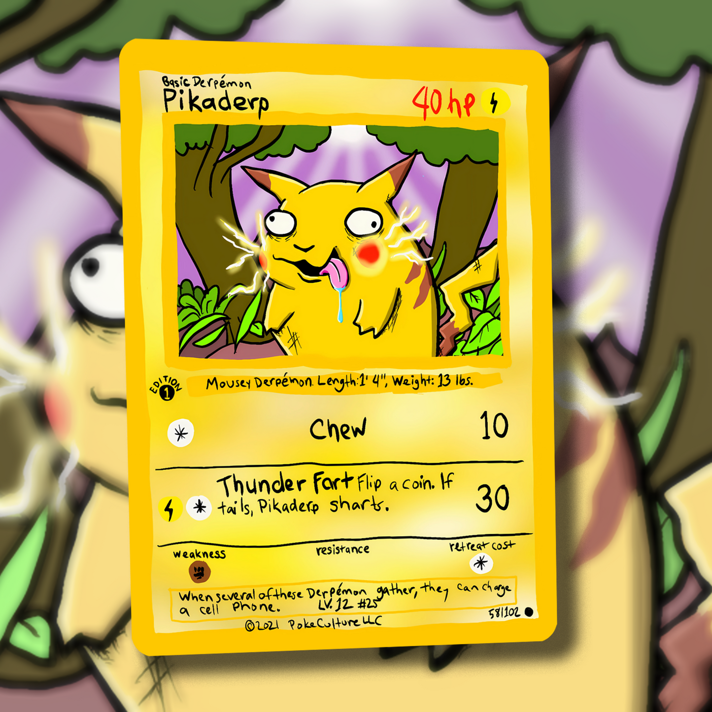 Derpy Pikachu Trading Card - Pikaderp
