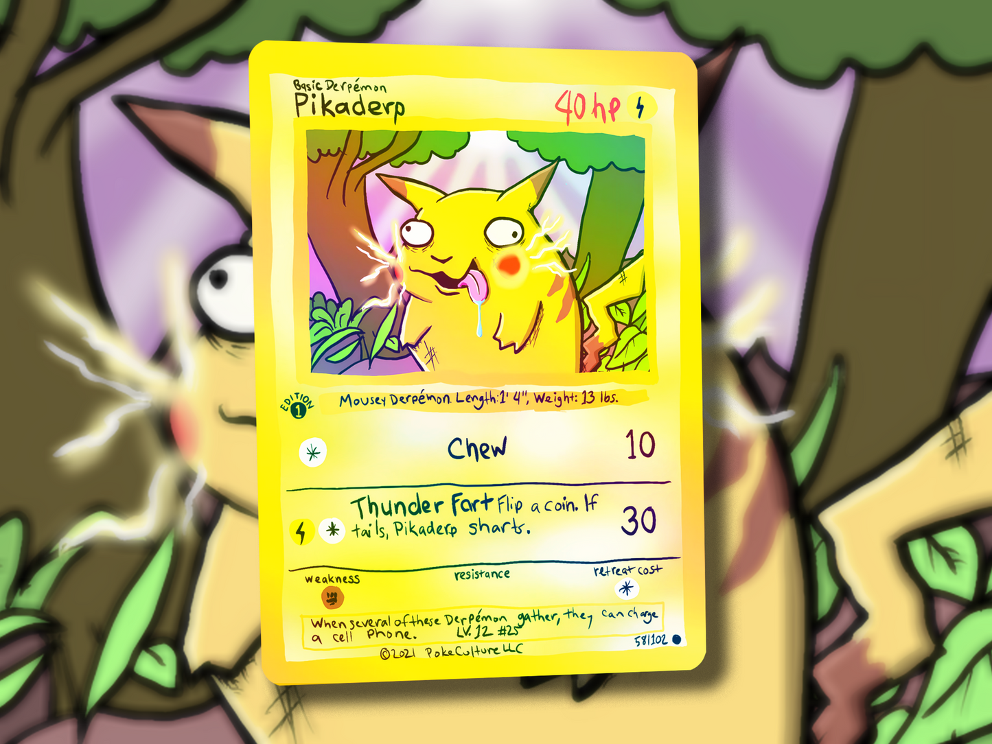Derpy Pikachu Trading Card - Pikaderp